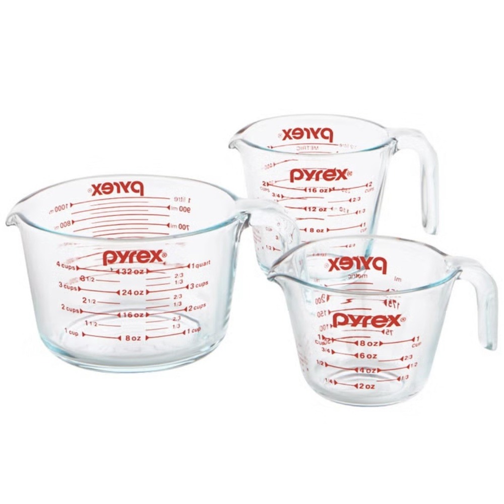 Pyrex 3-Piece Glass Measuring Cup Set, 1, 2 & 4 Cup, Made in USA, Open Box New